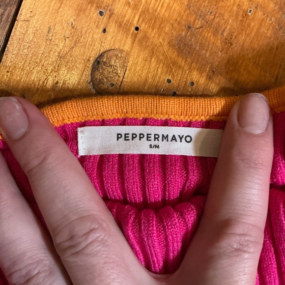 Peppermayo Sunrise Cove Maxi Dress Hot Pink Orange Ribbed Cutout Knit Dress S/M - Picture 7 of 9